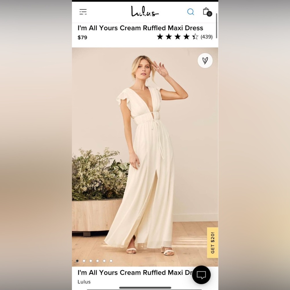 Lulu’s- I’m All Yours Cream Ruffled Maxi Dress